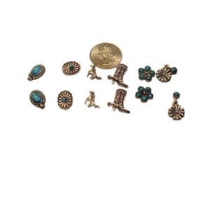 NWT 6 southwestern style silver tone post earrings